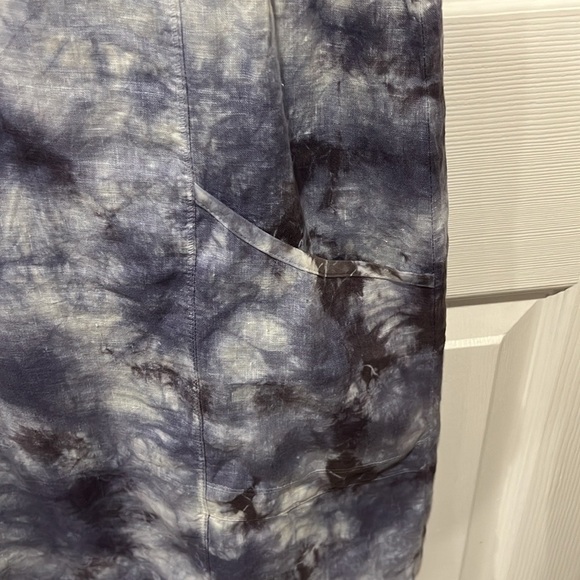 XCVI blue & white tie die v neck hooded linen lagenlook dress size Large - Picture 5 of 9